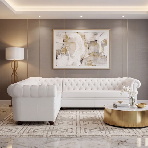 Narożnik siedmioosobowy pikowany Chesterfield SYDNEY 3+E+3