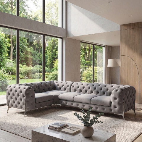 Narożnik pięcioosobowy luksusowy pikowany Chesterfield TEO HIGH 1+E+3