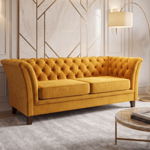 Sofa dwuosobowa z funkcją spania pikowana Chesterfield HASSO