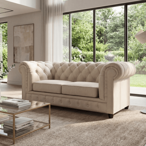 Sofa dwuosobowa z funkcją spania pikowana Chesterfield SOLARIS 2