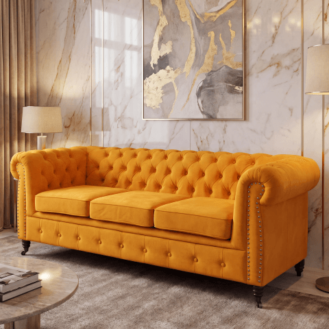 Sofa trzyosobowa pikowana Chesterfield VINCENT