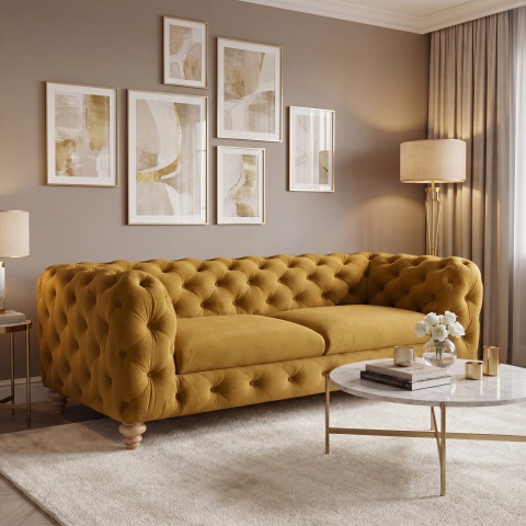 Sofa trzyosobowa pikowana TEO WOOD Chesterfield