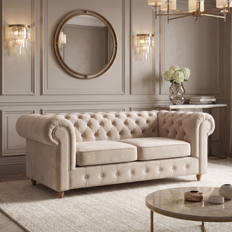 Sofa dwuosobowa pikowana Chesterfield z funkcją spania Fins