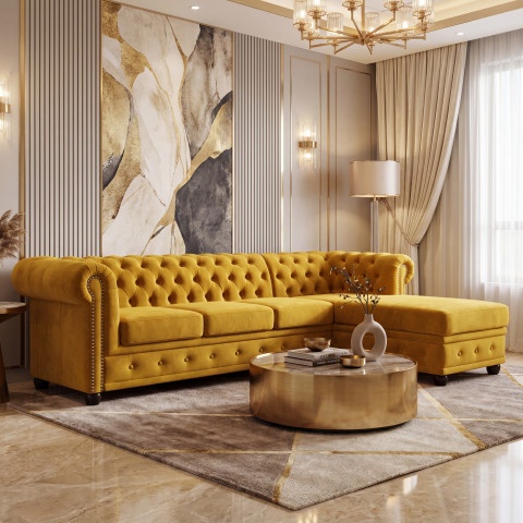 Narożnik pięcioosobowy pikowany Chesterfield FELIX 3+OT