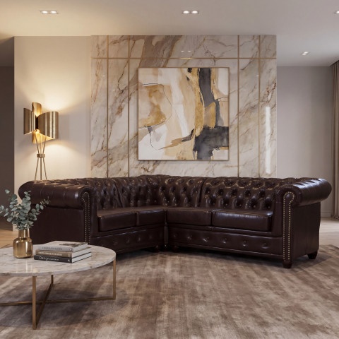 Narożnik pięcioosobowy pikowany Chesterfield FELIX 2+E+2