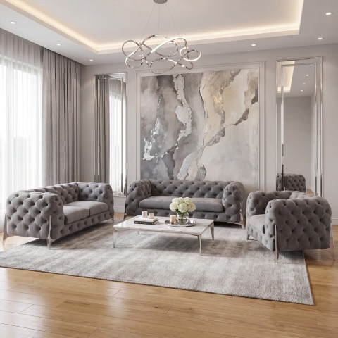 Zestaw mebli pikowanych Chesterfield luksusowy 3+2+1 KALIFORNIA