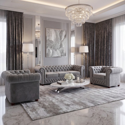 Zestaw mebli pikowanych Chesterfield 3+2+1 FELIX