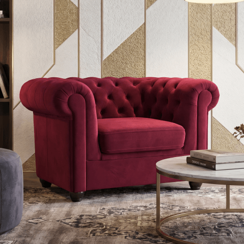 Fotel Sydney pikowany chesterfield Wiśniowy tk. Venus Velvet 2919 welur