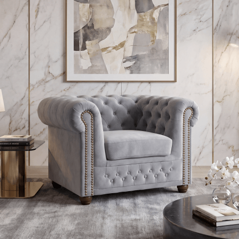 Fotel pikowany FELIX chesterfield szary welurowy Tk. Riviera 91