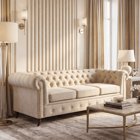 Sofa trzyosobowa Chesterfield VINCENT z funkcją spania  - French Velvet 678