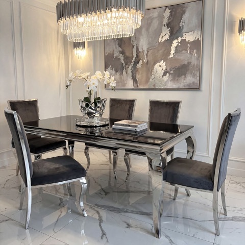 Stół elegance glamour srebrny z czarnym szkłem 160x90