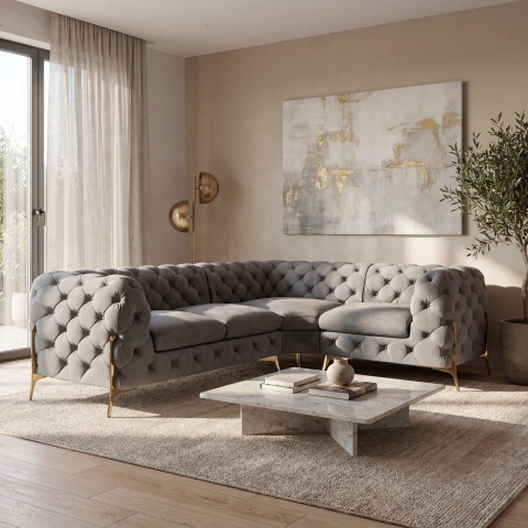 Narożnik czteroosobowy pikowany glamour Chesterfield TEO HIGH 2+E+1