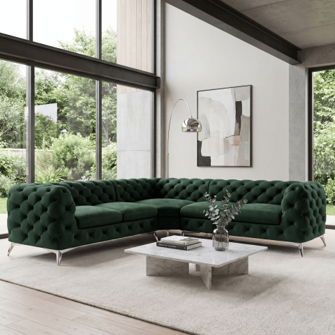 Narożnik pięcioosobowy luksusowy pikowany Chesterfield TEO 2+E+2