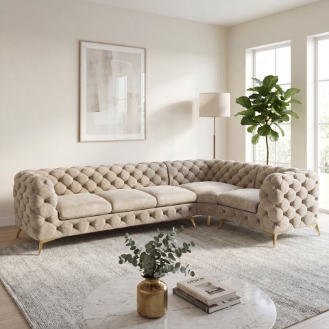 Narożnik pięcioosobowy luksusowy pikowany Chesterfield TEO 3+E+1