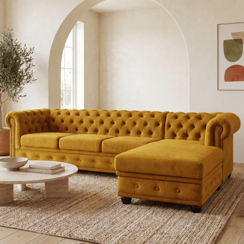 Narożnik pięcioosobowy z funkcją spania pikowany Chesterfield FELIX 3+OT