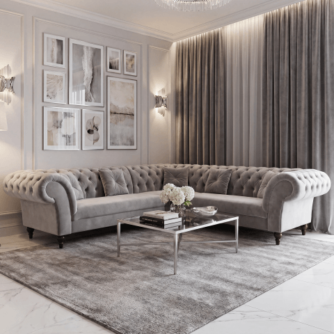 Narożnik sześcioosobowy pikowany Chesterfield PORTO