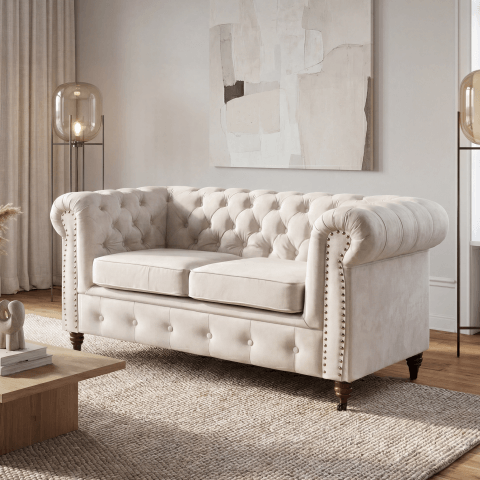Sofa dwuosobowa z funkcją spania pikowana glamour Chesterfield VINCENT