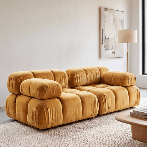 Sofa modułowa Manzoni 1 w żółtej tk. welurowej Magic Velvet 2290
