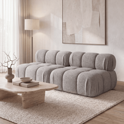 Sofa modułowa Novanti 1 w pluszowej, jasnoszarej tk. Abriamo 6