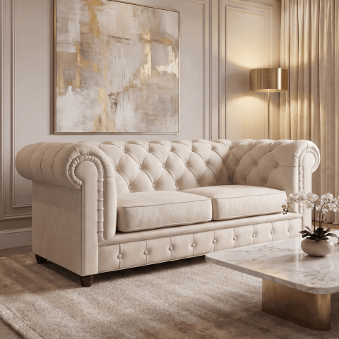 Sofa dwuosobowa z funkcją spania pikowana Chesterfield SOLARIS 2