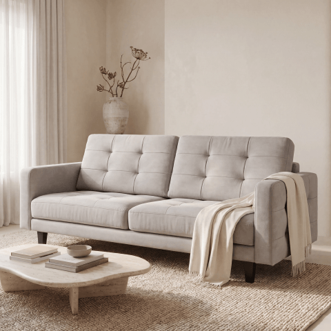 Sofa trzyosobowa klasyczna pikowana, na wysokich nóżkach Marino