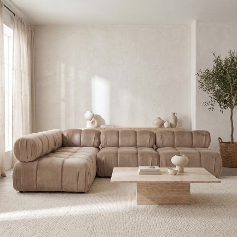 Narożnik modułowy Novanti 2 w beżowej, welurowej tk. French Velvet 676