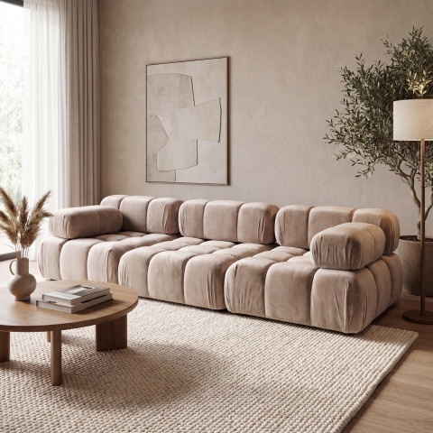 Sofa modułowa Manzoni 2 w welurowej, beżowej tkaninie Riviera 16