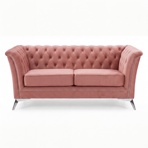 Sofa dwuosobowa, różowa na wysokich srebrnych nogach Hasso Bis