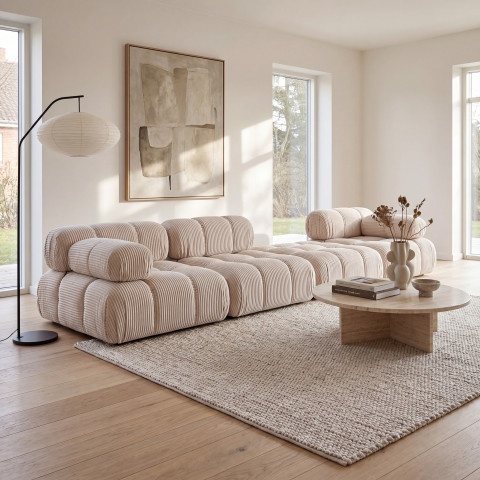 Sofa modułowa Manzoni 3 w sztruksowej śmietankowej tkaninie, Lincoln 01D