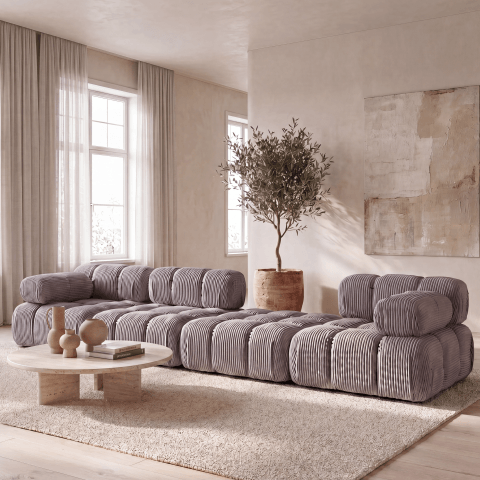 Sofa modułowa Manzoni 3 w sztruksowej popielatej tkaninie, Lincoln 86D