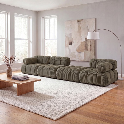 Sofa modułowa Manzoni 3 w sztruksowej ciemnozielonej tkaninie, Lincoln 37D