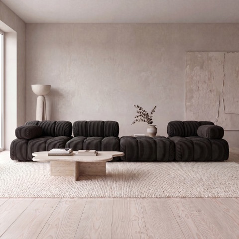 Sofa modułowa Manzoni 3 w sztruksowej czarnej tkaninie, Lincoln 100D