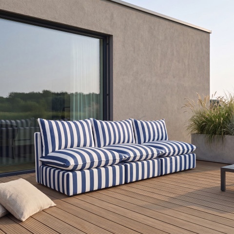 Nowoczesna sofa ogrodowa modułowa Marvella 1 niebieska tkanina outdoor