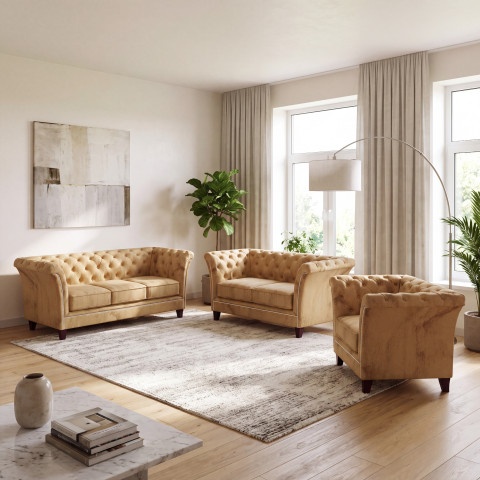 Zestaw mebli pikowanych glamour 3+2+1 HASSO