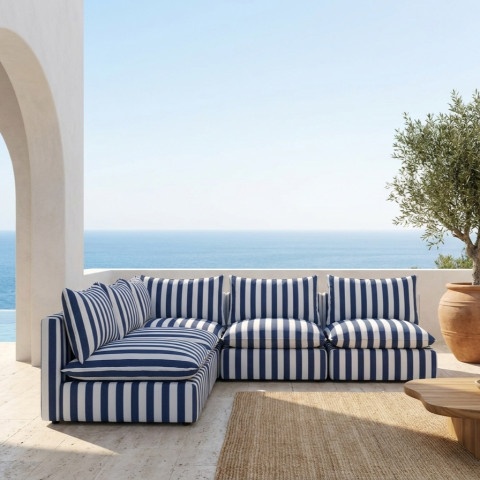 Modułowy narożnik ogrodowy Marvella 2 Niebieska sofa z wodoodpornej tkaniny outdoor