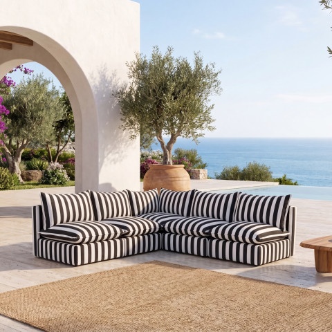 Narożnik ogrodowy Marvella 2 modułowa sofa Outdoor w czarne paski