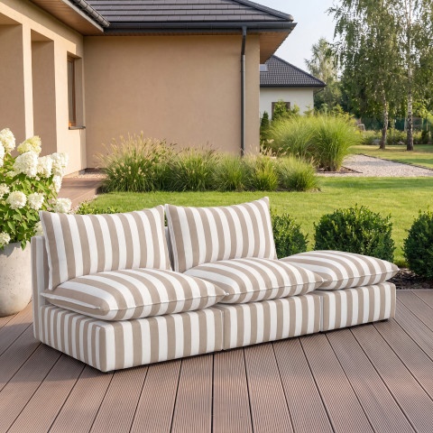 Jasna sofa tarasowa Marvella 3 - Nowoczesna sofa modułowa outdoor w pasy