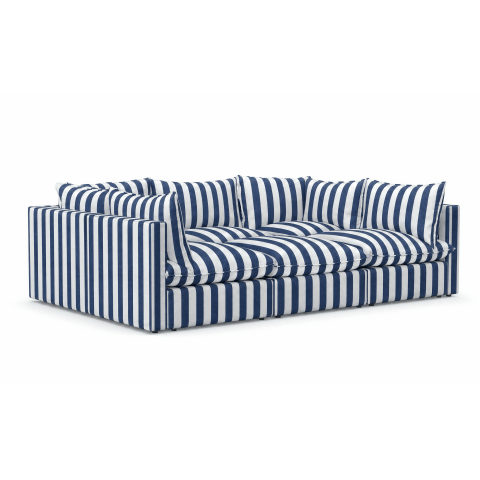 Duża sofa ogrodowa w paski Marvella 5 - niebieska modułowa outdoor