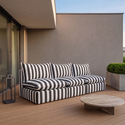 Sofa ogrodowa modułowa Marvella 1 w czarne pasy tkanina outdoor