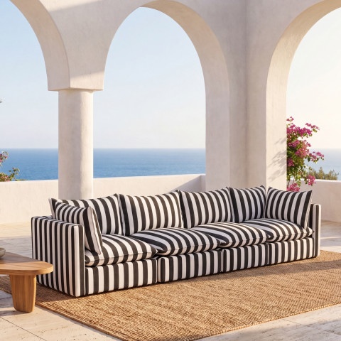 Sofa ogrodowa w czarne pasy Marvella 7  duża modułowa sofa outdoor