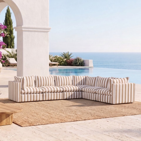 Beżowa sofa ogrodowa Marvella 8 - luksusowy modułowy narożnik outdoor