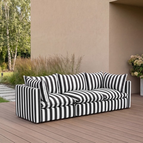 Sofa w czarne pasy outdoor modułowa Marvella 9 - nowoczesna do ogrodu
