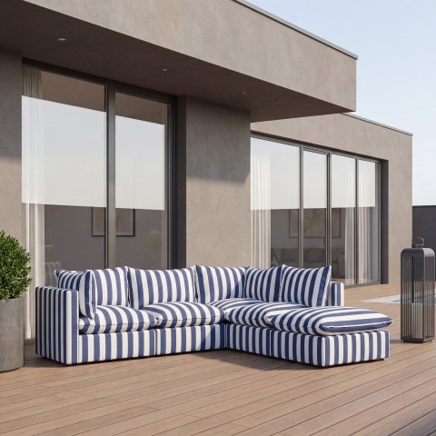 Niebieska sofa ogrodowa Marvella 10 w paski - Modułowy narożnik Outdoor