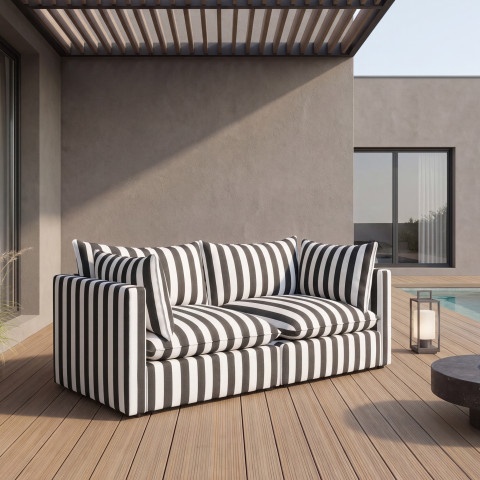 Sofa ogrodowa Marvella 11 modułowa Outdoor czarno-biała w pasy