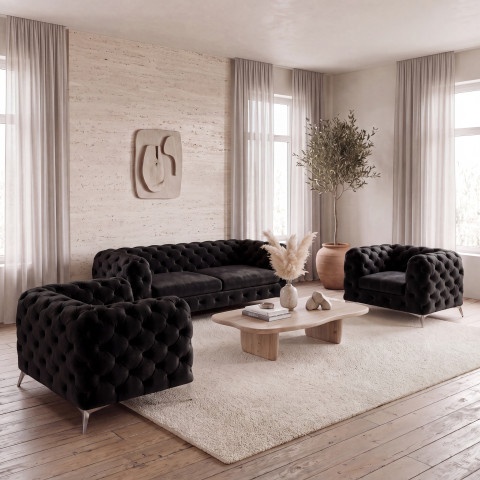 Zestaw mebli pikowanych glamour Chesterfield 2,5+2+1 TEO