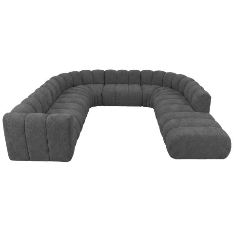 Stylowy narożnik Velis 8-osobowy modułowy w szarej tkaninie boucle