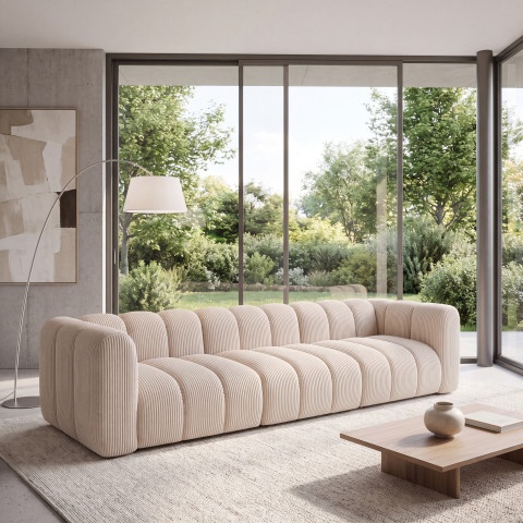 Duża sofa modułowa Velis 4-osobowa do salonu kremowa, sztruks