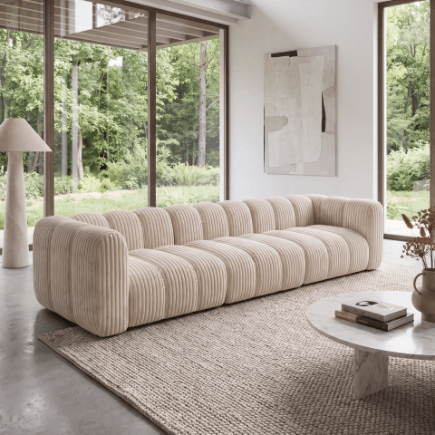 Luksusowa sofa modułowa Velis 4-osobowa w kolorze Ecru, sztruks