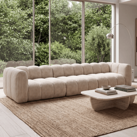 Luksusowa sofa modułowa Velis 4-osobowa w kolorze Ecru, sztruks