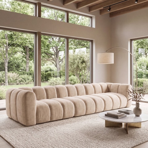 Ekskluzywna sofa Velis 4-osobowa w welurze, kremowa